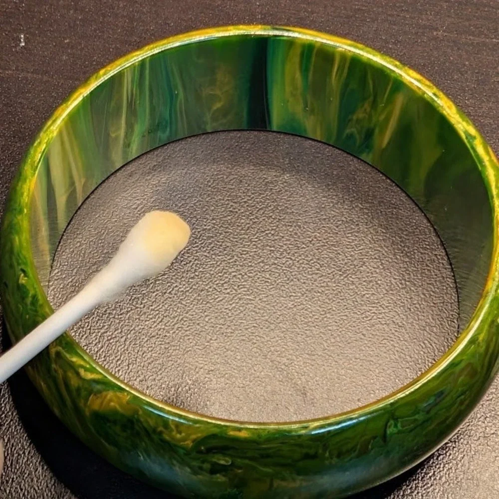 Vintage Bakelite Green Yellow Marbled Bangle Bracelet Tested
